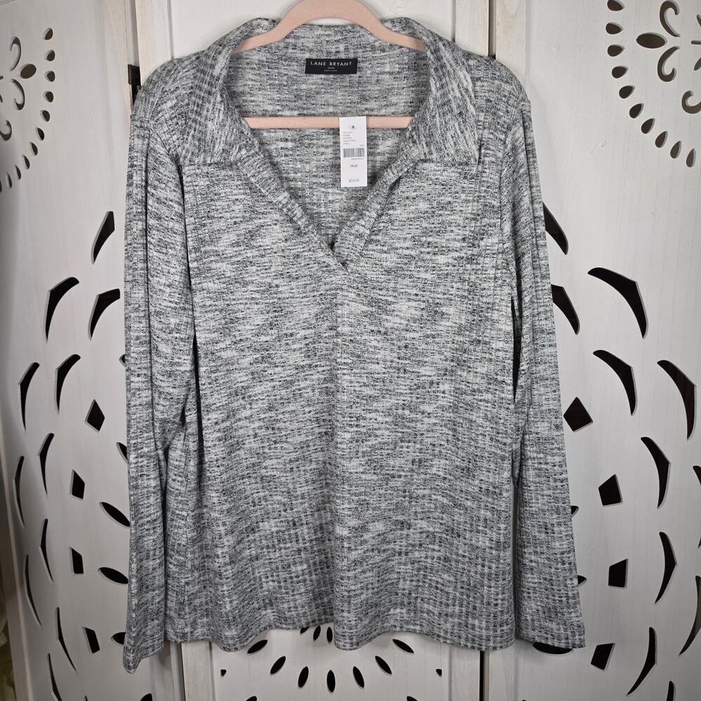 NWT Lane Bryant Longsleeve Marled textured Knit V-neck Top Gray Size 18/20